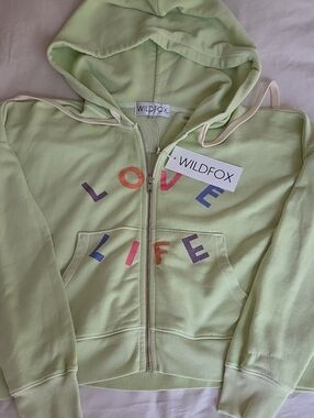 Wildfox "Love Life" Kinley HD  Lime Green Hoodie In Women's Small.